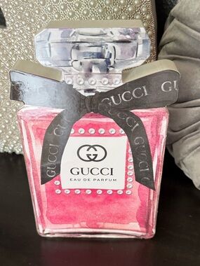 Gucci Pink Perfume Bottle Makeup Accessory with Black Ribbon